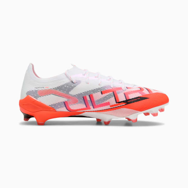 Chaussures de soccer à crampons pour terrain ferme ULTRA 5 ULTIMATE Homme, PUMA White-PUMA Black-Glowing Red, extralarge